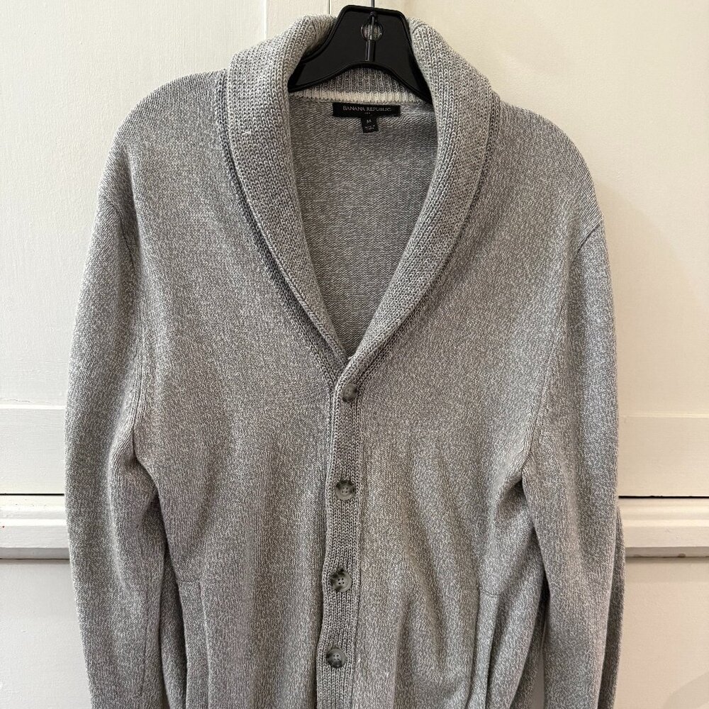 Banana Republic Cardigan Sweater Mens Size M Gray Button Front Cotton
